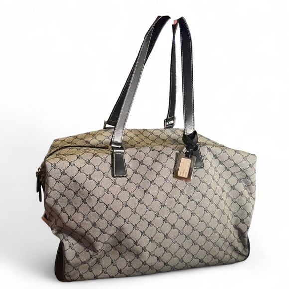 Lauren Ralph Lauren Large Black Canvas and Leather Weekender Duffel Bag with Tag - Picture 1 of 8